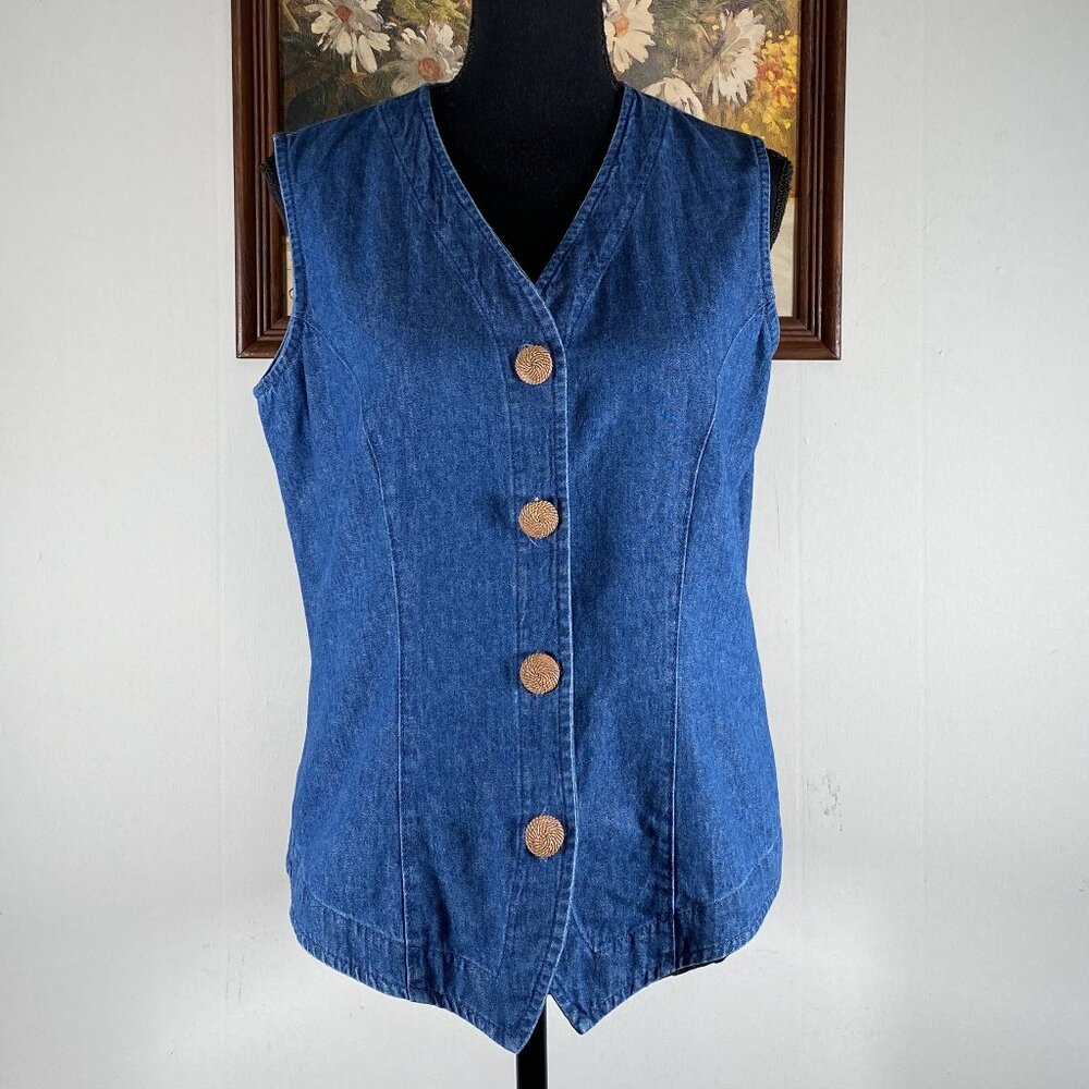 Willowbend Lightweight Denim Vest Blue 3 Button Women's Size 10 Casual
